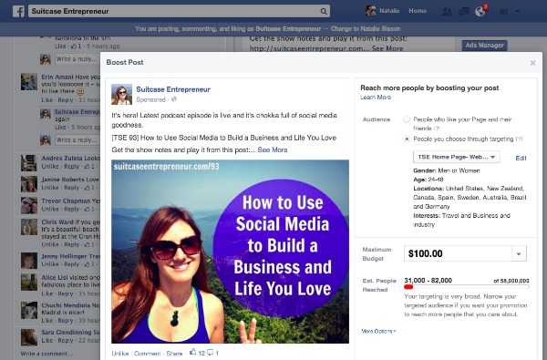 Facebook Boost Advertising Option