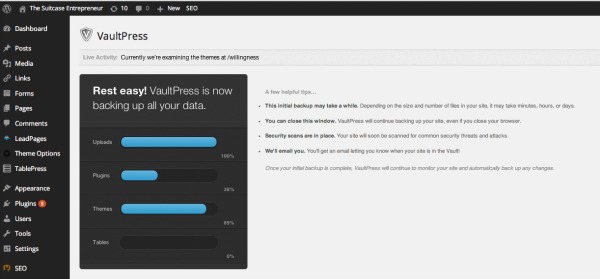 The Suitcase Entrepreneur uses Vaultpress